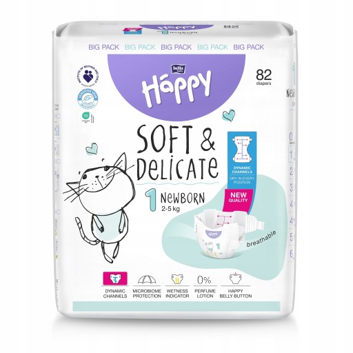 HAPPY PIELUSZKI 1 NEWBORN 2-5 KG 82 SZT. ZAPAS NA MIESIĄC