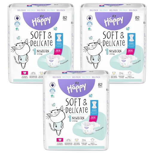 HAPPY PIELUSZKI 1 NEWBORN 2-5 KG 82 SZT. ZAPAS NA MIESIĄC