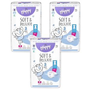 HAPPY PIELUSZKI 3 MIDI 5-9KG 70 SZT. ZAPAS NA MIESIĄC