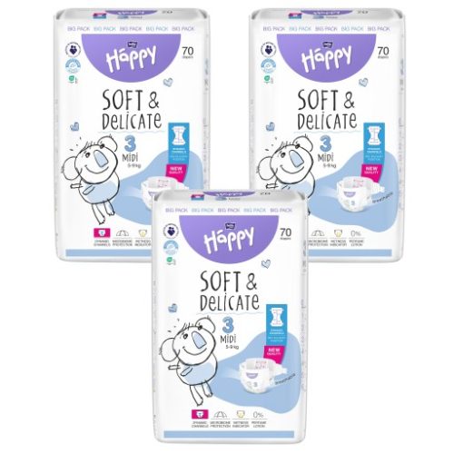 HAPPY PIELUSZKI 3 MIDI 5-9KG 70 SZT. ZAPAS NA MIESIĄC