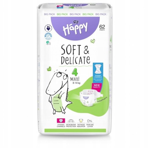 HAPPY PIELUSZKI 4 MAXI 8-14 KG 62 SZT. ZAPAS NA MIESIĄC