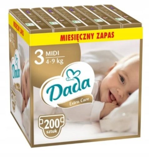 Pieluchy Dada 3 Złote Pieluszki Extra Care Pampersy Zapas 4-9 kg 200 szt