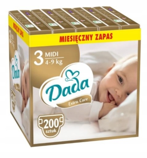 Pieluchy Dada 3 Złote Pieluszki Extra Care Pampersy Zapas 4-9 kg 200 szt