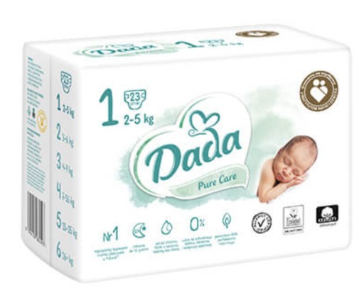 Pieluszki Dada 1 Białe Pieluchy PureCare Pampersy Rozmiar 1 2-5 kg 24x23szt