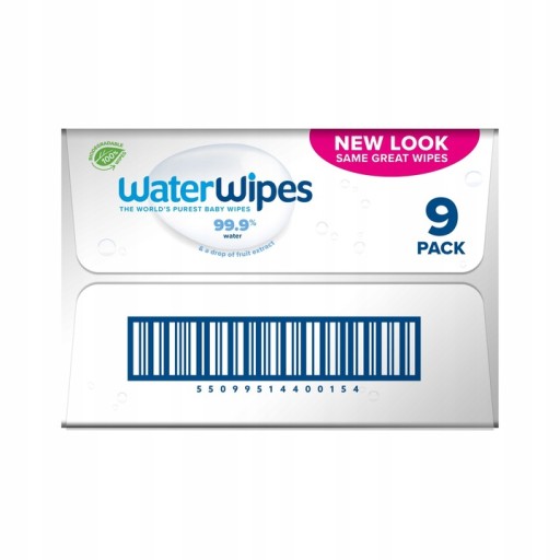 Chusteczki nawilżane 99,9% wody WaterWipes BIO 9x60 dla dzieci