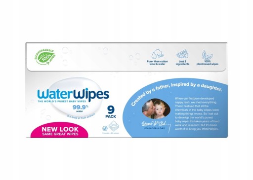Chusteczki nawilżane 99,9% wody WaterWipes BIO 9x60 dla dzieci